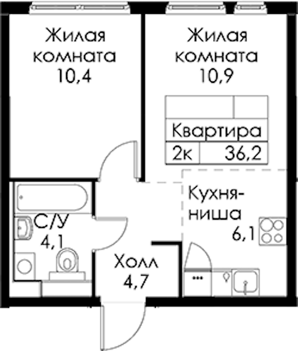 2-комнатная квартира 36.2 м², 2/13 эт., ЖК «Кантемировская 11»